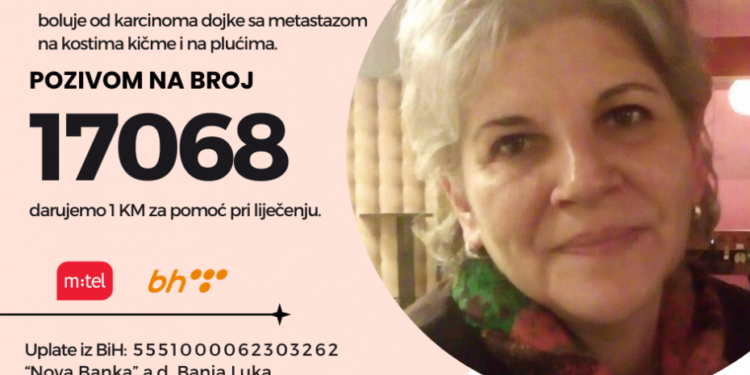 Za liječenje Vesne Šipka: Pozivom na 17068 darujete 1 KM