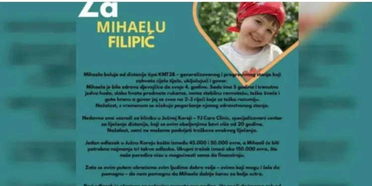 Pomozimo maloj Mihaeli Filipić u borbi za ozdravljenje