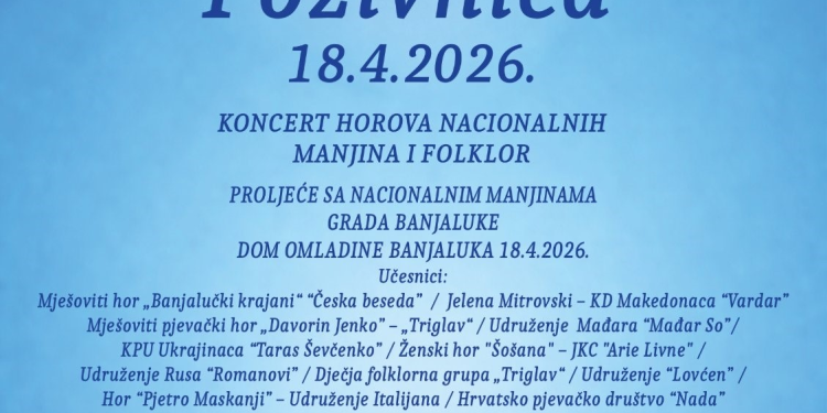 U subotu manifestacija “Proljeće sa nacionalnim manjinama” u Domu omladine, ulaz slobodan