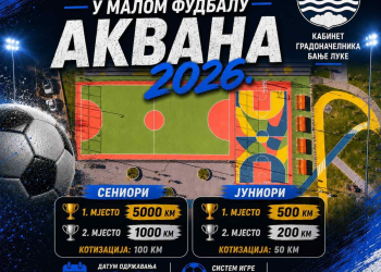 Turnir u malom fudbalu “Akvana 2026” od 12. do 14. avgusta, nagrada za prvo mjesto 5.000 KM